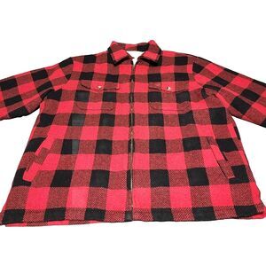 Legendary Whitetails XL Buffalo Plaid Flannel Black Red Sherpa Lined Zip Jacket